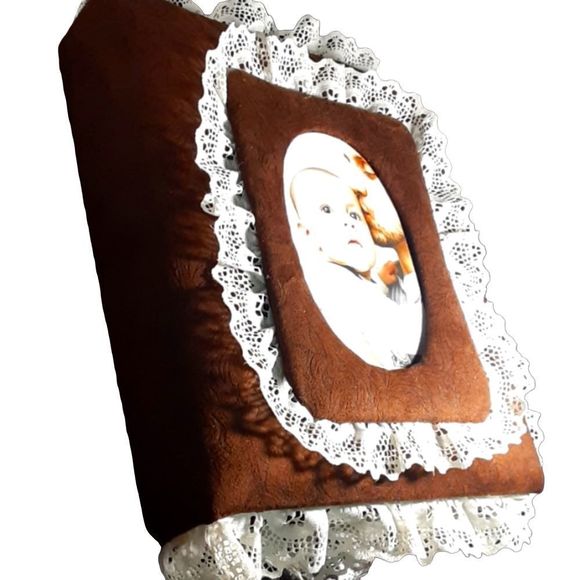 Vintage Hazelnut cloth photo album with lace 12×10in. Brand-NEW - Picture 1 of 9